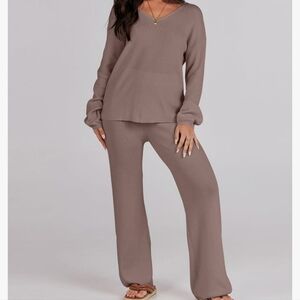 Women's 2-piece set long-sleeved cable knit sweater and wide-leg pants Size XL